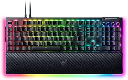 Razer BlackWidow V4 Pro (Switch Giallo) Tastiera Gamer Meccanica (Interruttore Meccanico Silenzioso, Rotella, 8 Tasti Macro Dedicati, Poggiapolsi in Similpelle, RGB Chroma) Tastiera FR   Nero