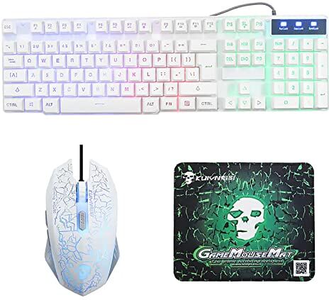 PriceDumb Rainbow Blacklight USB Wired Gaming Keyboard 2400DPI LED Mouse Pad Set PC Laptop