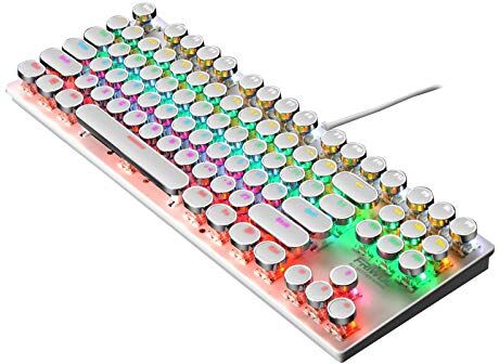 YAOGUI Tastiera, 87 tasti verde punk tastiera meccanica pannello in metallo rotondo keycap RGB LED retroilluminazione tastiera USB per computer portatile