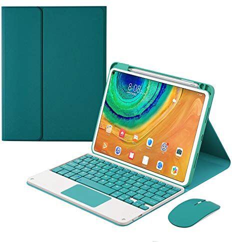 HaoHZ Custodia per tastiera per Huawei Matepad Pro 10.8 con touchpad US-Layout, tastiera retroilluminata, sottile, in pelle, con portapenne, colore: verde scuro