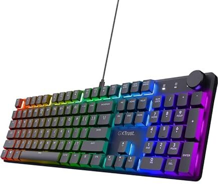 Trust Gaming GXT 866 Torix Tastiera Meccanica QWERTY US, Switch Huano Lineari, Illuminazione RGB, Rollover N-Key Rollover USB Programmabile Tastiera PC Laptop Nero