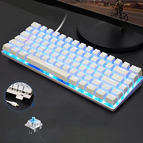 JUSHINI AK33 Geek LED Retroilluminato Anti-Ghosting USB Wired Gaming Tastiera Meccanica Da Bianca, Tastiera Gaming Mini Blu Interruttori Per ufficio, Dattilografi E Giocare