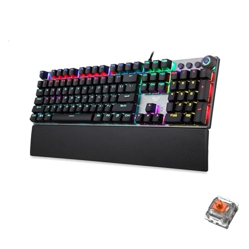LICHONGGUI AULA F2088 108 Keys Mixed Light Mechanical Brown Switch Wired USB Gaming Keyboard with Metal Button (Black)
