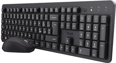 Trust Ymo II Set Tastiera e Mouse Wireless Silenziosi Italiano QWERTY, Tasti a Profilo Ribassato, Resistente agli Sversamenti, Unico Ricevitore USB, Kit Senza Fili per PC, Laptop, Mac, Windows Nero