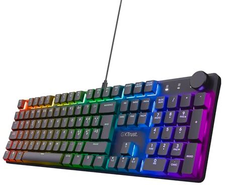 Trust Gaming GXT 866 Torix Tastiera Meccanica Layout Italiano QWERTY, Interruttori Huano Lineari, Illuminazione RGB, Anti-Ghosting N-Key Rollover USB Tastiera Gaming Programmabile PC Laptop Nero