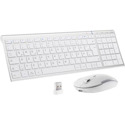 iClever Tastiera e mouse wireless per Mac, tastiera wireless ricaricabile GK08, design ergonomico, connessione stabile 2,4 G, sottile, bianco, tastiera e mouse per Windows, Mac OS (argento 1) iClever Tastiera e mouse wireless per Mac, tastiera wireless ricaricabile GK08, design ergonomico, connessione stabile 2,4 G, sottile, bianco, tastiera e mouse per Windows, Mac OS (argento 1)