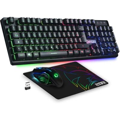 EMPIRE GAMING Armor RF800 Pack Clavier Souris Gaming sans Fil Wireless AZERTY (FR Layout) RGB avec Tapis de Souris -Clavier 2.4G -Souris 4800 DPI -PC PS4 PS5 Xbox One/Series Mac EMPIRE GAMING Armor RF800 Pack Clavier Souris Gaming sans Fil Wireless AZERTY (FR Layout) RGB avec Tapis de Souris -Clavier 2.4G -Souris 4800 DPI -PC PS4 PS5 Xbox One/Series Mac