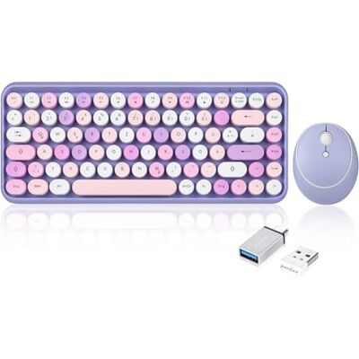 Perixx PERIDUO-713PP Mini tastiera wireless e mouse combinazione, retro rotondi, viola pastello layout tedesco QWERTZ Perixx PERIDUO-713PP Mini tastiera wireless e mouse combinazione, retro rotondi, viola pastello layout tedesco QWERTZ