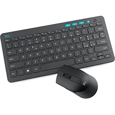 Rii RKM709 Wireless Set Tastiera e Mouse Senza Fili, Tastiera multimediale silenziosa e compatta con altezza regolabile, Mouse con sensibilità Regolabile, Ricevitore USB Wireless condiviso Rii RKM709 Wireless Set Tastiera e Mouse Senza Fili, Tastiera multimediale silenziosa e compatta con altezza regolabile, Mouse con sensibilità Regolabile, Ricevitore USB Wireless condiviso