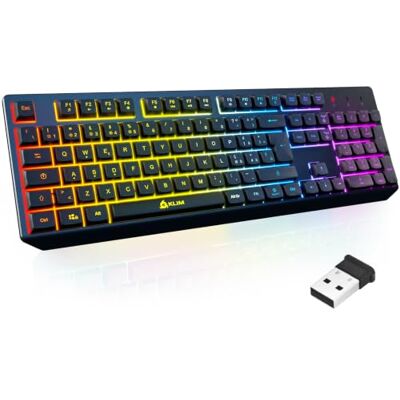 KLIM ™ Chroma Tastiera wireless per gamer QWERTZ Deutschland, sottile, durevole, ergonomica, discreta, impermeabile, silenziosa + tastiera Gamer retroilluminata per PC Mac + tastiera PS4 + nuova KLIM ™ Chroma Tastiera wireless per gamer QWERTZ Deutschland, sottile, durevole, ergonomica, discreta, impermeabile, silenziosa + tastiera Gamer retroilluminata per PC Mac + tastiera PS4 + nuova