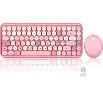 Perixx PERIDUO-713 Tastiera e mouse wireless, tasti rotondi, design macchina da scrivere retrò, tasti multimediali, cute colore rosa, QWERTY italiano Perixx PERIDUO-713 Tastiera e mouse wireless, tasti rotondi, design macchina da scrivere retrò, tasti multimediali, cute colore rosa, QWERTY italiano