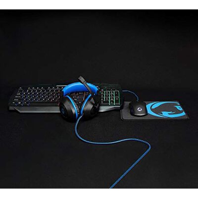 NEDIS Gaming Combo Kit – 4 in 1 – tastiera, auricolare, mouse e tappetino per mouse – blu/nero – QWERTY – layout USA NEDIS Gaming Combo Kit – 4 in 1 – tastiera, auricolare, mouse e tappetino per mouse – blu/nero – QWERTY – layout USA