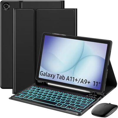 MoKo Custodia con Tastiera Mouse per Galaxy Tab A11+/A9+ Plus 11'',Nero Tastiera Bluetooth Retroilluminata 7 Colori con Porta S Pen per Tab A11+ A9+ 2025/2023, QWERTY Inglese MoKo Custodia con Tastiera Mouse per Galaxy Tab A11+/A9+ Plus 11'',Nero Tastiera Bluetooth Retroilluminata 7 Colori con Porta S Pen per Tab A11+ A9+ 2025/2023, QWERTY Inglese