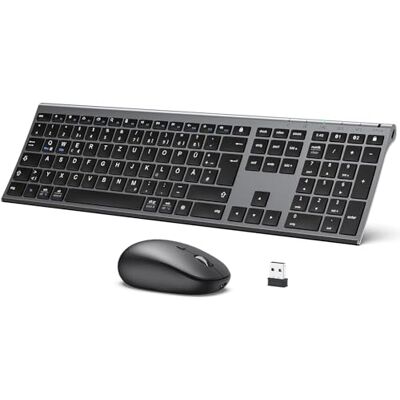 iClever Tastiera e Mouse Bluetooth, Doppia Modalità Mouse Tastiera Wireless Ricaricabile (Bluetooth 4.2+2.4G) Senza Fili, Deutsche QWERTZ-Layout, Full-Size, für Mac, Andoid, Windows iClever Tastiera e Mouse Bluetooth, Doppia Modalità Mouse Tastiera Wireless Ricaricabile (Bluetooth 4.2+2.4G) Senza Fili, Deutsche QWERTZ-Layout, Full-Size, für Mac, Andoid, Windows