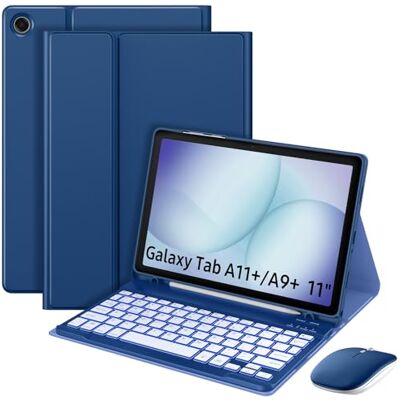 MoKo Custodia con Tastiera Mouse per Galaxy Tab A11+/A9+ Plus 11'',Blu Navy Tastiera Bluetooth Retroilluminata 7 Colori con Porta S Pen per Tab A11+ A9+ 2025/2023, QWERTY Inglese MoKo Custodia con Tastiera Mouse per Galaxy Tab A11+/A9+ Plus 11'',Blu Navy Tastiera Bluetooth Retroilluminata 7 Colori con Porta S Pen per Tab A11+ A9+ 2025/2023, QWERTY Inglese