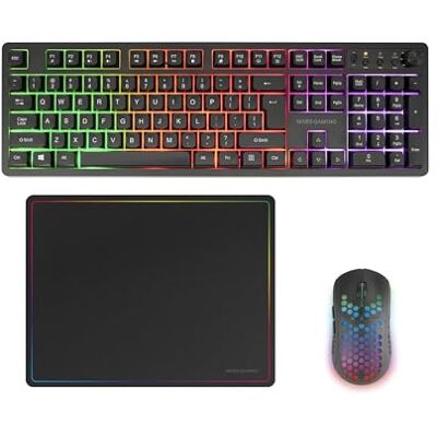 Mars Gaming MCPWX, Inglese US, Combo Gaming Senza Fili, Tecnologia DualPro Link 2.4GPRO, Tastiera Completa FRGB con Controllo Multimediale + Mouse RGB 3200DPI + Tappetino Antiscivolo 360x260mm, Nero Mars Gaming MCPWX, Inglese US, Combo Gaming Senza Fili, Tecnologia DualPro Link 2.4GPRO, Tastiera Completa FRGB con Controllo Multimediale + Mouse RGB 3200DPI + Tappetino Antiscivolo 360x260mm, Nero