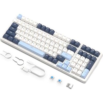 Free wolf FREEWOLF K8 Tastiera da Gioco Meccanica Wireless Hot Swap, Tastiera Cablata Backlit RGB Interruttore Blu, Bluetooth/2.4Ghz/USB-C Batteria da 4000 mAh per Mac/Win-Blu/Bianco Free wolf FREEWOLF K8 Tastiera da Gioco Meccanica Wireless Hot Swap, Tastiera Cablata Backlit RGB Interruttore Blu, Bluetooth/2.4Ghz/USB-C Batteria da 4000 mAh per Mac/Win-Blu/Bianco