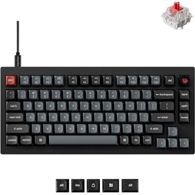 Keychron V1 8K 75% Tastiera meccanica cablata, programmabile tramite QMK/VIA, interruttori Super Red swappabili, frequenza di campionamento 8000 Hz, LED RGB per Mac, Windows e Linux Keychron V1 8K 75% Tastiera meccanica cablata, programmabile tramite QMK/VIA, interruttori Super Red swappabili, frequenza di campionamento 8000 Hz, LED RGB per Mac, Windows e Linux