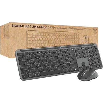 Logitech Signature Slim MK950 for Business, kit tastiera e mouse wireless, digitazione discreta, ricevitore sicuro, certificazione globale, Windows/Mac/Chrome/Linux, Layout ITA QWERTY, Grafite Logitech Signature Slim MK950 for Business, kit tastiera e mouse wireless, digitazione discreta, ricevitore sicuro, certificazione globale, Windows/Mac/Chrome/Linux, Layout ITA QWERTY, Grafite