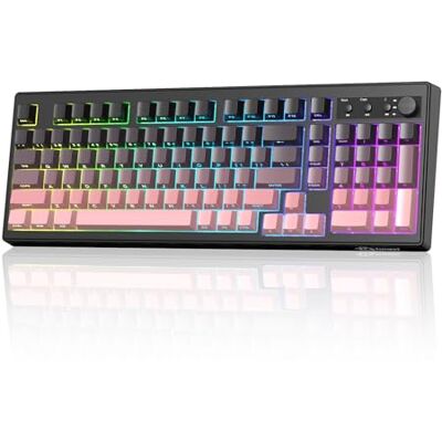 Free wolf FREEWOLF K100 Tastiera Gaming Senza Fili a Membrana RGB con Tastierino Numerico, Connessione Bluetooth/2.4G Senza Fili/USB-C Cablata, Tasti Incisi Lati in PBT Gradiente, 4000mAh, per Mac/Win Lampone Free wolf FREEWOLF K100 Tastiera Gaming Senza Fili a Membrana RGB con Tastierino Numerico, Connessione Bluetooth/2.4G Senza Fili/USB-C Cablata, Tasti Incisi Lati in PBT Gradiente, 4000mAh, per Mac/Win Lampone