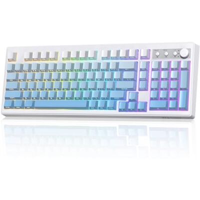 Free wolf FREEWOLF K100 Tastiera Gaming Senza Fili Membrana RGB con Tastierino Numerico, Bluetooth/2.4G Senza Fili/USB-C Cablata, Tasti Incisi Lati PBT Gradiente, 4000mAh, Manopola Multimediale, per Mac/Win-Blu Free wolf FREEWOLF K100 Tastiera Gaming Senza Fili Membrana RGB con Tastierino Numerico, Bluetooth/2.4G Senza Fili/USB-C Cablata, Tasti Incisi Lati PBT Gradiente, 4000mAh, Manopola Multimediale, per Mac/Win-Blu