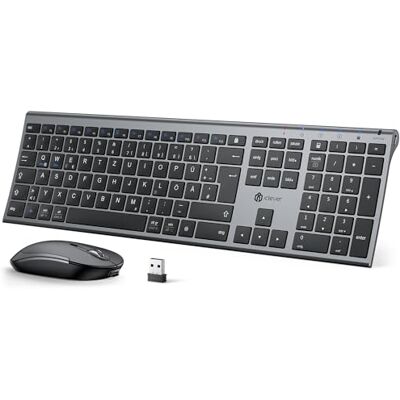 iClever Set tastiera e mouse wireless 2.4G, ricaricabili USB-C, dimensioni originali, sottile, resistente, per Windows 7/8/10, Mac OS iClever Set tastiera e mouse wireless 2.4G, ricaricabili USB-C, dimensioni originali, sottile, resistente, per Windows 7/8/10, Mac OS