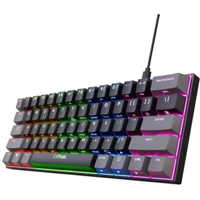GXTrust Trust Gaming GXT 867 Acira Tastiera Meccanica 60% QWERTY US, Tasti a Doppia Funzione, Illuminazione RGB, Tastiera Mini Gaming Programmabile USB 60% PC Laptop Nero/Grigio GXTrust Trust Gaming GXT 867 Acira Tastiera Meccanica 60% QWERTY US, Tasti a Doppia Funzione, Illuminazione RGB, Tastiera Mini Gaming Programmabile USB 60% PC Laptop Nero/Grigio