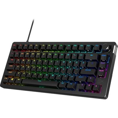 HyperX Alloy Rise 75, Tastiera Meccanica da Gaming Cablata, Illuminazione RGB, Telaio in Policarbonato, 80 Milioni di Pressioni Garantite, Cavo USB-C, 10 Dispositivi Collegabili, Layout Inglese, Nera HyperX Alloy Rise 75, Tastiera Meccanica da Gaming Cablata, Illuminazione RGB, Telaio in Policarbonato, 80 Milioni di Pressioni Garantite, Cavo USB-C, 10 Dispositivi Collegabili, Layout Inglese, Nera