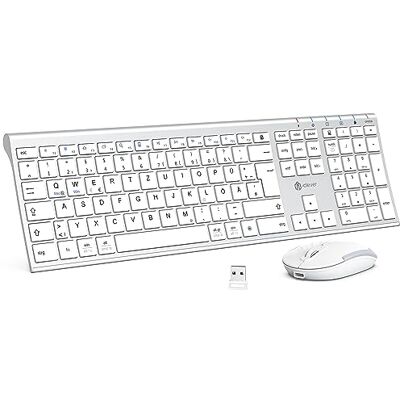 iClever Tastiera e mouse wireless 2.4G, tastiera e mouse wireless ricaricabili USB-C, dimensioni originali, tastiera sottile e resistente per Windows 7/8/10, Mac OS,Versione tedesca QWERTZ iClever Tastiera e mouse wireless 2.4G, tastiera e mouse wireless ricaricabili USB-C, dimensioni originali, tastiera sottile e resistente per Windows 7/8/10, Mac OS,Versione tedesca QWERTZ
