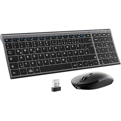iClever Set di mouse wireless da 2,4 G, in alluminio, con tastiera QWERTZ Layout (tedesco), per computer, desktop, PC, laptop, superfici, Smart TV e Windows 10/8/7/Vista/XP (2,4 GHz, USB) iClever Set di mouse wireless da 2,4 G, in alluminio, con tastiera QWERTZ Layout (tedesco), per computer, desktop, PC, laptop, superfici, Smart TV e Windows 10/8/7/Vista/XP (2,4 GHz, USB)