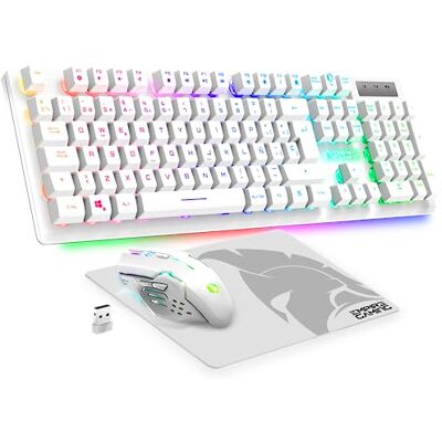 EMPIRE GAMING Armor RF800 Teclado y Ratón Para Gamers inalámbrico QWERTY (Layout Español) Con Mouse Pad RGB Wireless 2.4Ghz Keyboard 4800 DPI Mouse PC PS4 PS5 Xbox One/Series Mac Blanco EMPIRE GAMING Armor RF800 Teclado y Ratón Para Gamers inalámbrico QWERTY (Layout Español) Con Mouse Pad RGB Wireless 2.4Ghz Keyboard 4800 DPI Mouse PC PS4 PS5 Xbox One/Series Mac Blanco