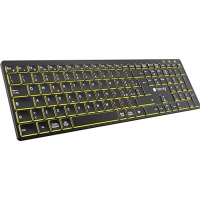 Techly 623363 Tastiera Ultrasottile Wireless 2.4G + 2 BT Ricaricabile con Retroilluminazione, Nero Nero Techly 623363 Tastiera Ultrasottile Wireless 2.4G + 2 BT Ricaricabile con Retroilluminazione, Nero Nero