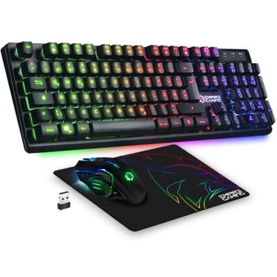 EMPIRE GAMING Armor RF800 Wireless Gaming Tastatur und Maus QWERTZ (Deutsche Layout) Kabellose Tastatur 2,4 G RGB Ergonomische Kabellose Maus 4800 DPI mit Mauspad PC PS4 PS5 Xbox One/Serie Mac EMPIRE GAMING Armor RF800 Wireless Gaming Tastatur und Maus QWERTZ (Deutsche Layout) Kabellose Tastatur 2,4 G RGB Ergonomische Kabellose Maus 4800 DPI mit Mauspad PC PS4 PS5 Xbox One/Serie Mac