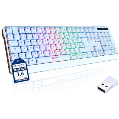 KLIM Chroma Tastiera da gaming senza fili QWERTZ tedesco + durevole, ergonomica, impermeabile, silenziosa + tastiera RGB senza fili per PC PS4 Mac + nuova versione 2024 + bianco KLIM Chroma Tastiera da gaming senza fili QWERTZ tedesco + durevole, ergonomica, impermeabile, silenziosa + tastiera RGB senza fili per PC PS4 Mac + nuova versione 2024 + bianco