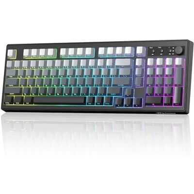 Free wolf FREEWOLF K100 Tastiera Gaming Senza Fili RGB con Tastierino Numerico, Connessione Bluetooth/2.4G Senza Fili/USB-C Cablata, Tasti Incisi sui Lati in PBT Gradiente, 4000mAh, Manopola Multimediale Nero Free wolf FREEWOLF K100 Tastiera Gaming Senza Fili RGB con Tastierino Numerico, Connessione Bluetooth/2.4G Senza Fili/USB-C Cablata, Tasti Incisi sui Lati in PBT Gradiente, 4000mAh, Manopola Multimediale Nero