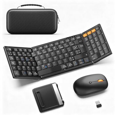 MoKo Set Tastiera e Mouse Wireless Pieghevoli, Tastiera Bluetooth AZERTY Portatile con Tastierino Numerico, 2.4G + Dual BT 5.0, Tastiera Portatile Ricaricabile USB-C per Tablet/Smartphone/PC MoKo Set Tastiera e Mouse Wireless Pieghevoli, Tastiera Bluetooth AZERTY Portatile con Tastierino Numerico, 2.4G + Dual BT 5.0, Tastiera Portatile Ricaricabile USB-C per Tablet/Smartphone/PC