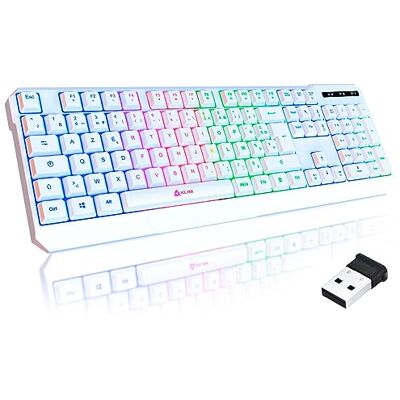 KLIM Chroma Tastiera wireless Gamer FRENCH AZERTY Novità, sottile, durevole, ergonomica, discreta, waterproof, silenziosa, tastiera gamer retroilluminata per PC Mac, tastiera PS4 PS5 Bianco KLIM Chroma Tastiera wireless Gamer FRENCH AZERTY Novità, sottile, durevole, ergonomica, discreta, waterproof, silenziosa, tastiera gamer retroilluminata per PC Mac, tastiera PS4 PS5 Bianco