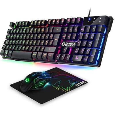 EMPIRE GAMING Pack 3 en 1 MK800 Clavier Gaming AZERTY (Layout Français) RGB 105 Touches 19 Touches Anti-Ghosting Souris Gamer RGB 2400 DPI Tapis de Souris PC PS4 PS5 Xbox One/Series Mac EMPIRE GAMING Pack 3 en 1 MK800 Clavier Gaming AZERTY (Layout Français) RGB 105 Touches 19 Touches Anti-Ghosting Souris Gamer RGB 2400 DPI Tapis de Souris PC PS4 PS5 Xbox One/Series Mac