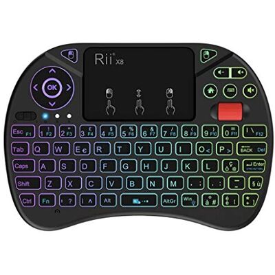 Rii Mini X8 Wireless Tastiera Retroilluminata Con Layout Italiano, Mouse Touchpad e Rotellina di Scorrimento per Smart TV, TV Box, PC, Computer, Console Rii Mini X8 Wireless Tastiera Retroilluminata Con Layout Italiano, Mouse Touchpad e Rotellina di Scorrimento per Smart TV, TV Box, PC, Computer, Console