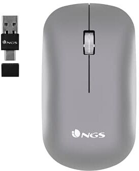 NGS SNOOP-RB Mouse Multidispositivo senza Fili Ricaricabile, con Bluetooth 3.0/5.0, 800/1200/1600/2000/2400dpi, 10M Distanza, Colore Grigio