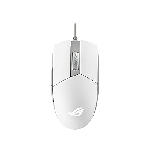 Asus ROG Strix Impact II Moonlight White Mouse Gaming USB, Sensore Ottico 6.200 DPI, 5 Tasti Programmabili, Illuminazione RGB, Switch Intercambiabili, Leggero, Ambidestro, Bianco