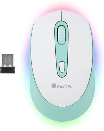 NGS SMOG-RB MINT Mouse Multidispositivo Wireless Ricaricabile con Illuminazione a LED, Tecnologia Bluetooth 3.0/5.0, 2.4Ghz, Portata 10M, Durata della Batteria 50 Ore, Verde e Bianco