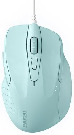 TECKNET PRO Mouse con Filo, 6400 DPI Mouse Ottico Cablato, 6 Pulsanti, Cavo USB 1.5M, Plug and Play, Mouse Ergonomico con Filo per PC, Computer, Laptop, Mac Laptop Verde Chiaro