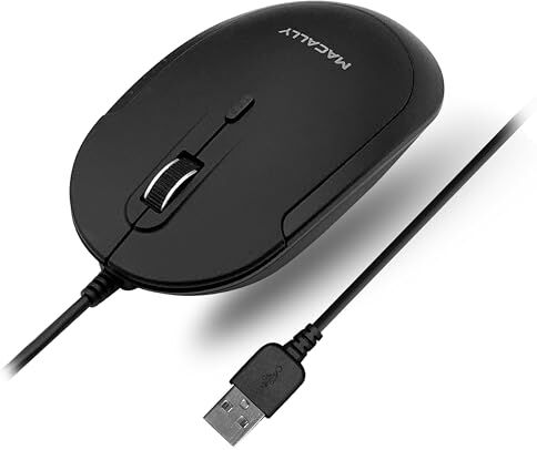 Macally Mouse USB silenzioso, sottile e compatto per Apple Mac o PC Windows, progettato con sensore ottico e interruttore DPI, semplice, nero