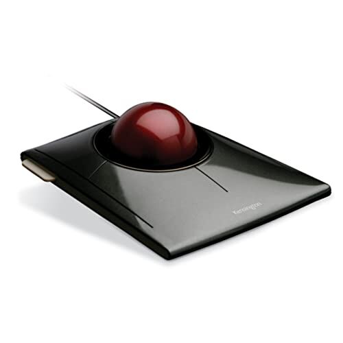 Kensington K72327EU Mouse SlimBlade, Mouse Cablato con Trackball, per PC, Mac e Windows, Rotella di Scorrimento, Design Ambidestro, Tracciamento Ottico, Rosso, 55 mm