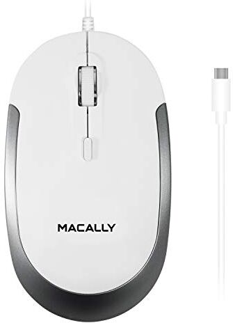 Macally USB-C Silent Mouse per Mac e Windows 3 pulsanti e rotella di scorrimento Comodo design ambidestro Mouse cablato compatto con sensore ottico