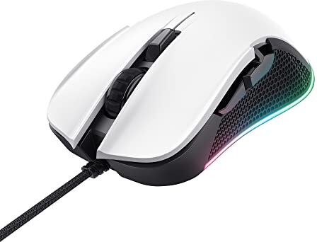 Trust GXT 922W Ybar Mouse Gaming, 200-7200 DPI, Illuminazione LED RGB, 6 Pulsanti Sensibili, Mouse con Filo USB per Computer, Laptop, Portatile, PC Bianco