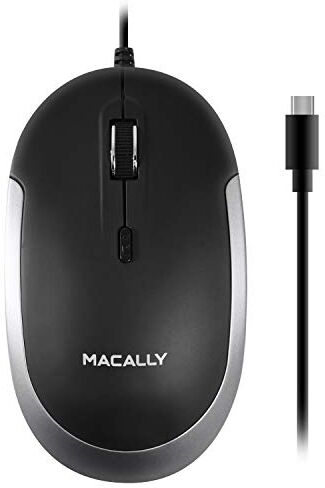 Macally UCDYNAMOUSE-SG Mouse ottico silenzioso con 2 pulsanti, rotella di scorrimento e tasto DPI per Mac e PC con porta USB-C, nero e grigio