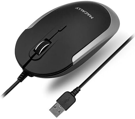 Macally DYNAMOUSESG, mouse nero, con cavo per portatile o desktop, USB con sensore ottico, comodo