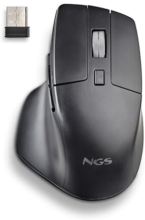 NGS Hit-RB Mouse Wireless Ricaricabile, Mouse Ergonomico, Tasti Silenziosi Multimodo, DPI Regolabile: 800/1200/1600, Plug and Play, Nero